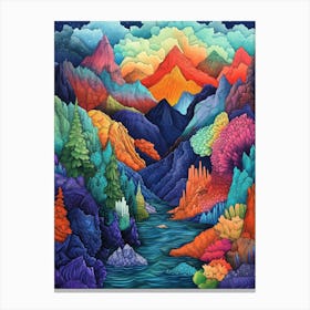 Colourful Mountain Illustration Poster Art Print 2 Canvas Print