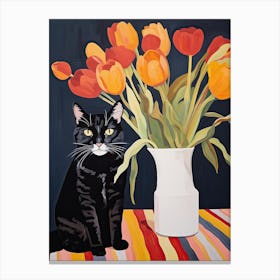 Daffodil Flower Vase And A Cat, A Painting In The Style Of Matisse 7 Canvas Print