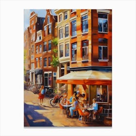 The city of Amsterdam, Netherlands, streets, cafes, passing by, the beauty of summer, oil colors.19 Canvas Print