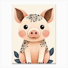 Floral Cute Baby Pig Nursery (27) Canvas Print