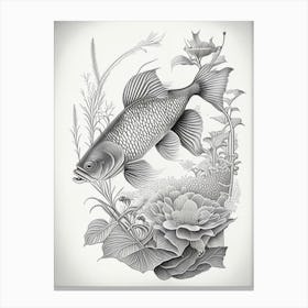 Tancho Koi 1, Fish Haeckel Style Illustastration Canvas Print