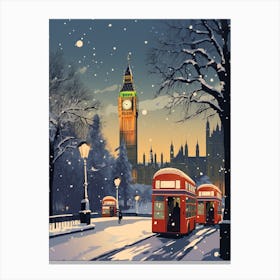 Winter Travel Night Illustration London United Kingdom 7 Canvas Print