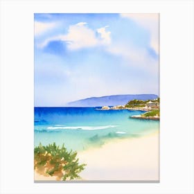 Cala Varques Beach 2, Mallorca, Spain Watercolour Canvas Print