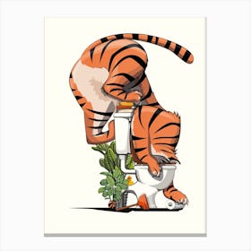 Tiger Drinking From Toilet Canvas Print