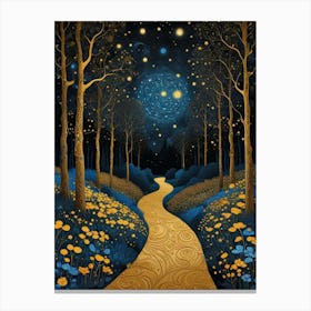 Starry Night Forest By Klimt Style (1) Canvas Print