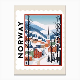 Retro Winter Stamp Poster Bergen Norway 3 Canvas Print