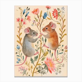 Folksy Floral Animal Drawing Mouse 1 Canvas Print