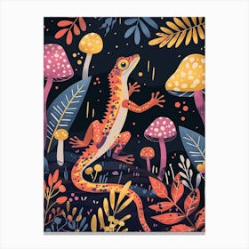 Lizard In The Mushrooms Modern Colourful Abstract Illustration 1 Canvas Print