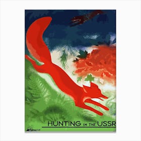 Dog Is Chasing Red Fox, Hunting In USSR Canvas Print