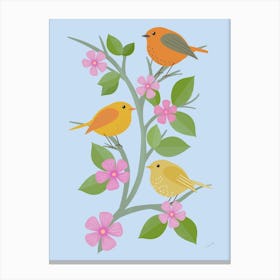Cute Folky Birds In A Tree Canvas Print