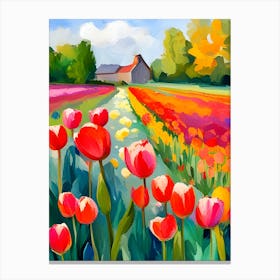 Tulips In The Field Canvas Print