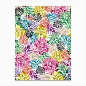 Tropical Monstera Leaves Multicolored Canvas Print