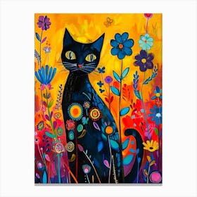 Black Cat In Flowers 1 Canvas Print