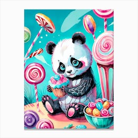 Cute Skeleton Panda Halloween Painting (8) Canvas Print