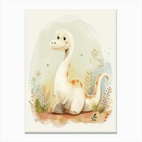 Cute Cartoon Apatosaurus Dinosaur Watercolour 1 Canvas Print