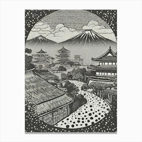 A Panoramic View Of Ancient Kyoto Ukiyo-E Style Canvas Print