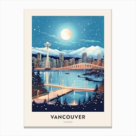 Winter Night  Travel Poster Vancouver Canada 2 Canvas Print