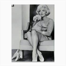 Actress Marilyn Monroe Holding Dog Canvas Print