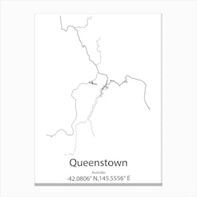 Queenstown,Australia Minimalist Map Canvas Print