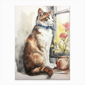 Storybook Animal Watercolour Cat 1 Canvas Print