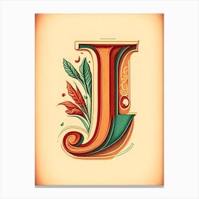 J, Letter, Alphabet Vintage Sketch 2 Canvas Print