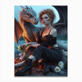 Dragon And Girl Canvas Print