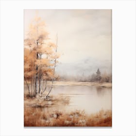 Lake In The Woods In Autumn, Painting 47 Canvas Print