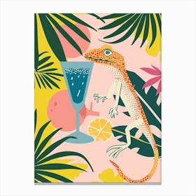 Lizard Drinking A Cocktail Modern Abstract Illustration 4 Canvas Print
