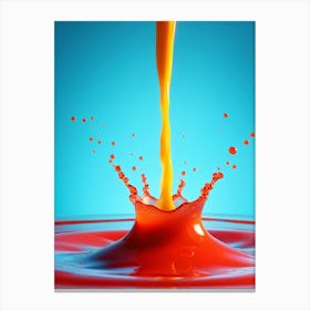 3d Simulation Of Red Yellow Blue And Orange Colors Gliding Over Milk Drops All Against A Backdro Canvas Print