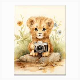 Taking Photos Watercolour Lion Art Painting 3 Canvas Print