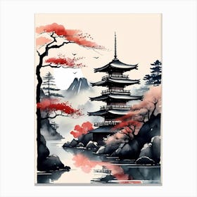Japanese Landscape Watercolor Painting (33) Canvas Print