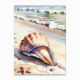 Seashell on the beach, watercolor painting 17 Canvas Print