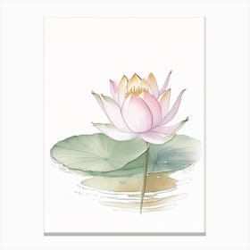 Blooming Lotus Flower In Pond Pencil Illustration 3 Canvas Print
