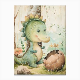 Baby Dinosaur Hatching From An Egg Storybook Style 1 Canvas Print