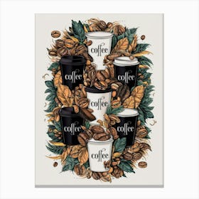 Coffee Cups And Leaves Canvas Print