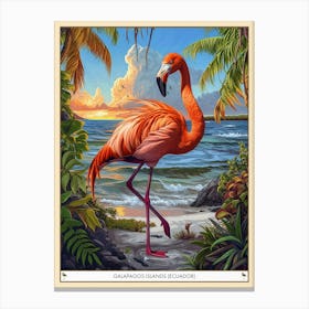 Greater Flamingo Galapagos Islands Ecuador Tropical Illustration 6 Poster Canvas Print