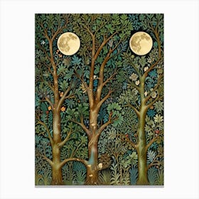 William Morris Style Moonlight In The Forest 1 Canvas Print