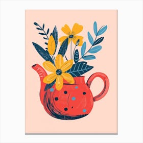 Red Teapot With Flowers Canvas Print