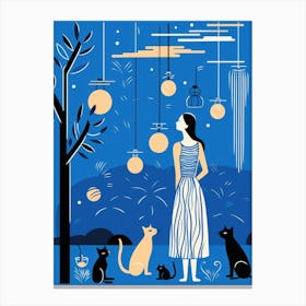 Night Sky With Cats Canvas Print