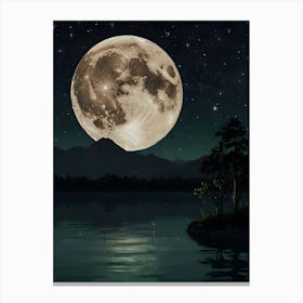 Full Moon Over Lake Canvas Print