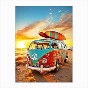 Vw Bus At Sunset 1 Canvas Print