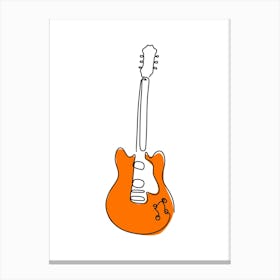 One Line Orange Electric Guitar Canvas Print