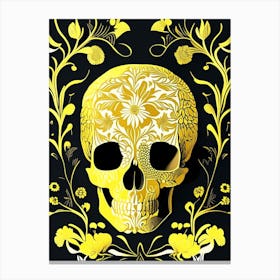 Skull With Floral Patterns 2 Yellow Line Drawing Canvas Print