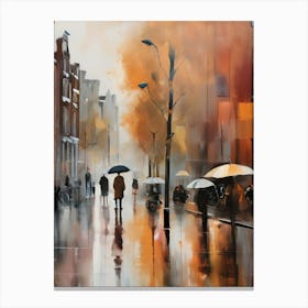 Amsterdam cafes, autumn season, rain, autumn oil colours.Faded colours,People passing on the street, winter clothes, rain umbrellas.9 1 Leinwandbild