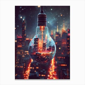 Metropolis In A Light Bulb Canvas Print