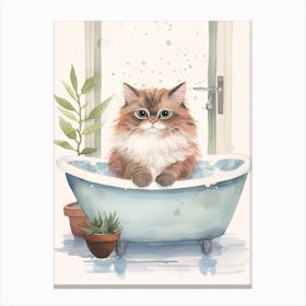 Himalayan Cat In Bathtub Botanical Bathroom 6 Canvas Print