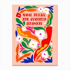 Retro floral Love message Groovy blooms Canvas Print