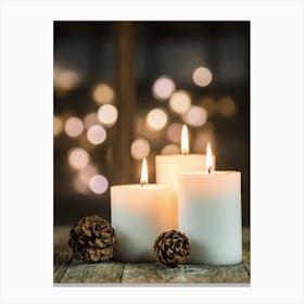 Christmas Advent Candle light decoration on wood background Canvas Print