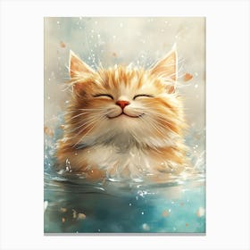 Orange Cat Floating on Water 1 Canvas Print