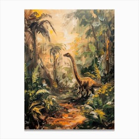 Dinosaur In A Tropical Jungle Painting Canvas Print